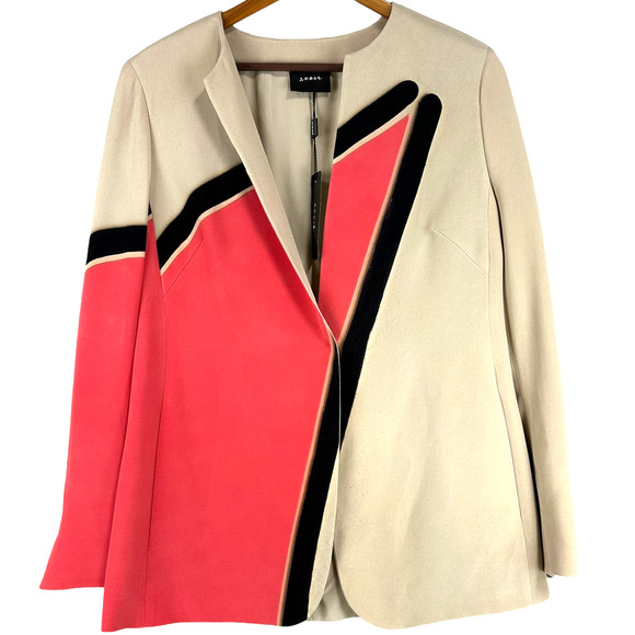 Akris NWT Antea Linia Print 100% Mulberry Silk Crepe Jacket Size US 10 Designer - Picture 3 of 11